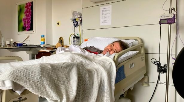 Derek Draper pictured in his hospital bed, from Kate Garraway's documentary Finding Derek