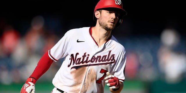 Washington Nationals' Trea Turner rounds the bases on his home run during the fourth inning of a baseball game against the Tampa Bay Rays, Wednesday, June 30, 2021, in Washington. (AP Photo/Nick Wass)