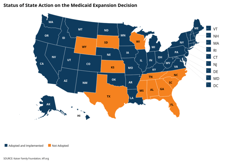 38 states plus the District of Columbia have chosen Medicaid expansion since it became an option in late 2012.