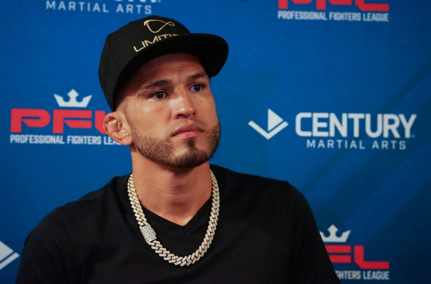 NEW YORK, NY – AUG 02: Professional Fighter’s League’s Anthony Pettis is interviewed by the media ahead of his PFL bout at the New Yorker Hotel in New York City, NY on Tuesday, August 2, 2022. (Photo by Amy Kaplan/Icon Sportswire)