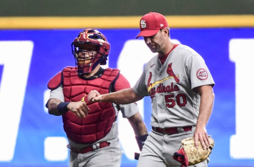 St. Louis Cardinals catcher Yadier Molina and pitcher Adam Wainwright. (Benny Sieu-USA TODAY Sports)